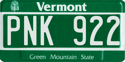 VT license plate PNK922