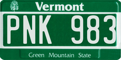 VT license plate PNK983