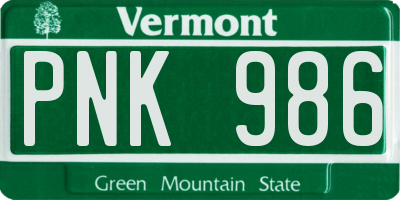 VT license plate PNK986