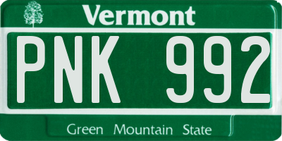 VT license plate PNK992