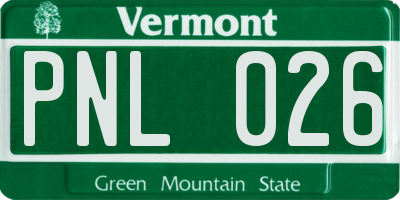 VT license plate PNL026