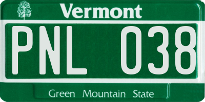 VT license plate PNL038
