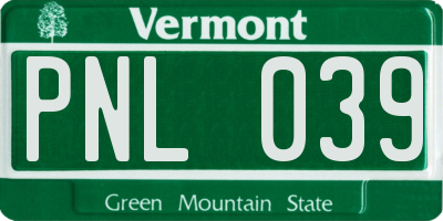 VT license plate PNL039