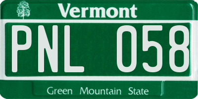 VT license plate PNL058