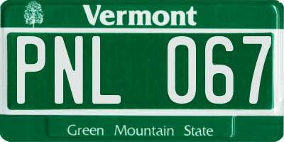 VT license plate PNL067