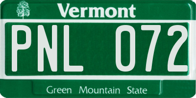VT license plate PNL072