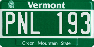 VT license plate PNL193