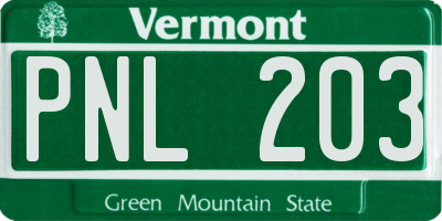 VT license plate PNL203