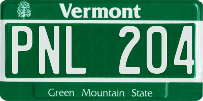 VT license plate PNL204
