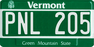 VT license plate PNL205
