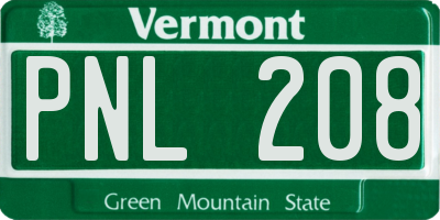 VT license plate PNL208