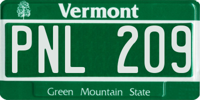 VT license plate PNL209
