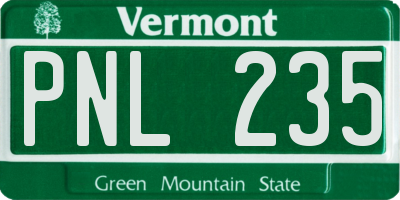 VT license plate PNL235