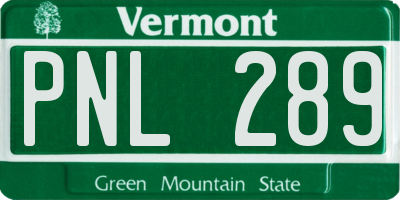 VT license plate PNL289