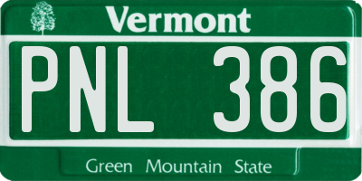 VT license plate PNL386