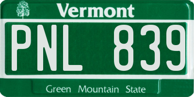 VT license plate PNL839