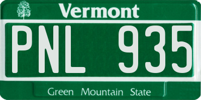 VT license plate PNL935