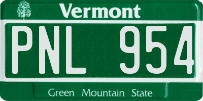 VT license plate PNL954