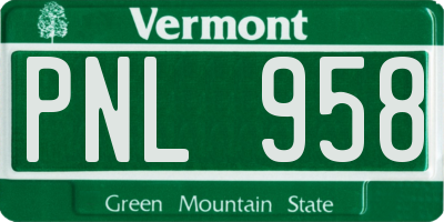 VT license plate PNL958