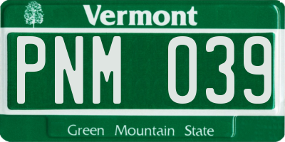 VT license plate PNM039