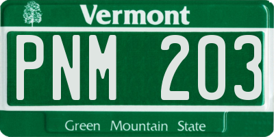 VT license plate PNM203
