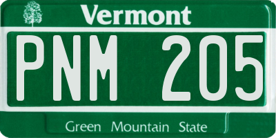 VT license plate PNM205