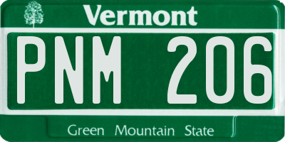 VT license plate PNM206