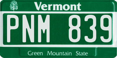VT license plate PNM839