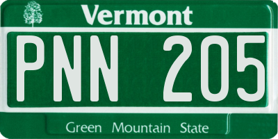 VT license plate PNN205