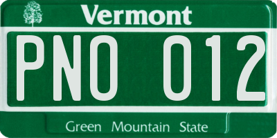 VT license plate PNO012
