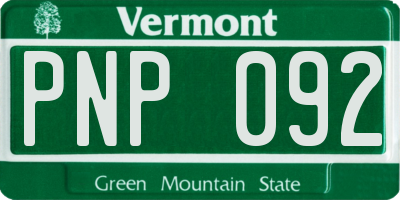 VT license plate PNP092