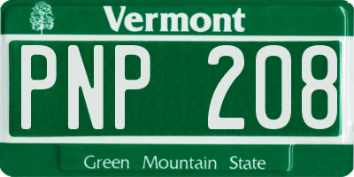 VT license plate PNP208