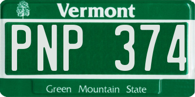 VT license plate PNP374