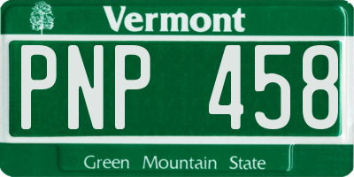 VT license plate PNP458