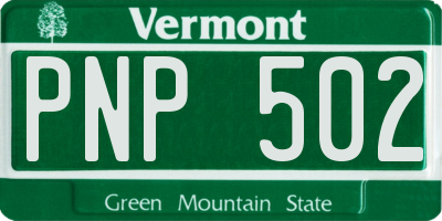 VT license plate PNP502