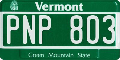 VT license plate PNP803
