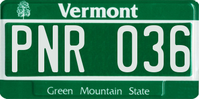 VT license plate PNR036
