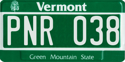 VT license plate PNR038