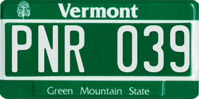 VT license plate PNR039