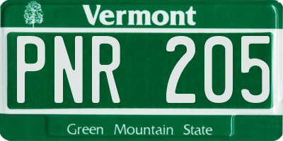 VT license plate PNR205