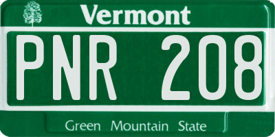 VT license plate PNR208