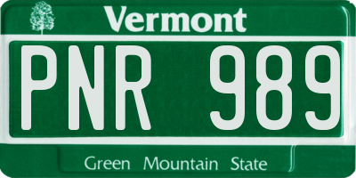VT license plate PNR989