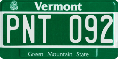 VT license plate PNT092