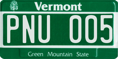 VT license plate PNU005