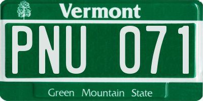 VT license plate PNU071