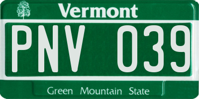 VT license plate PNV039