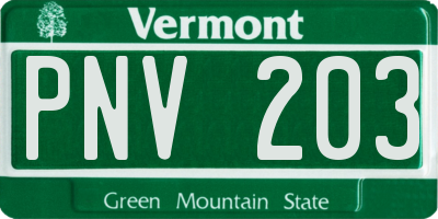 VT license plate PNV203