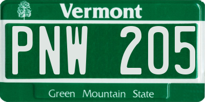 VT license plate PNW205