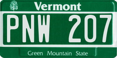 VT license plate PNW207