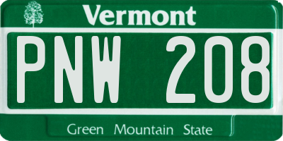 VT license plate PNW208